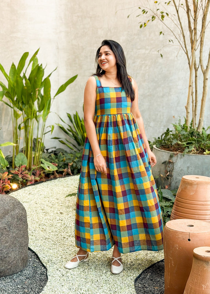 Madras Charm Dress- Blue