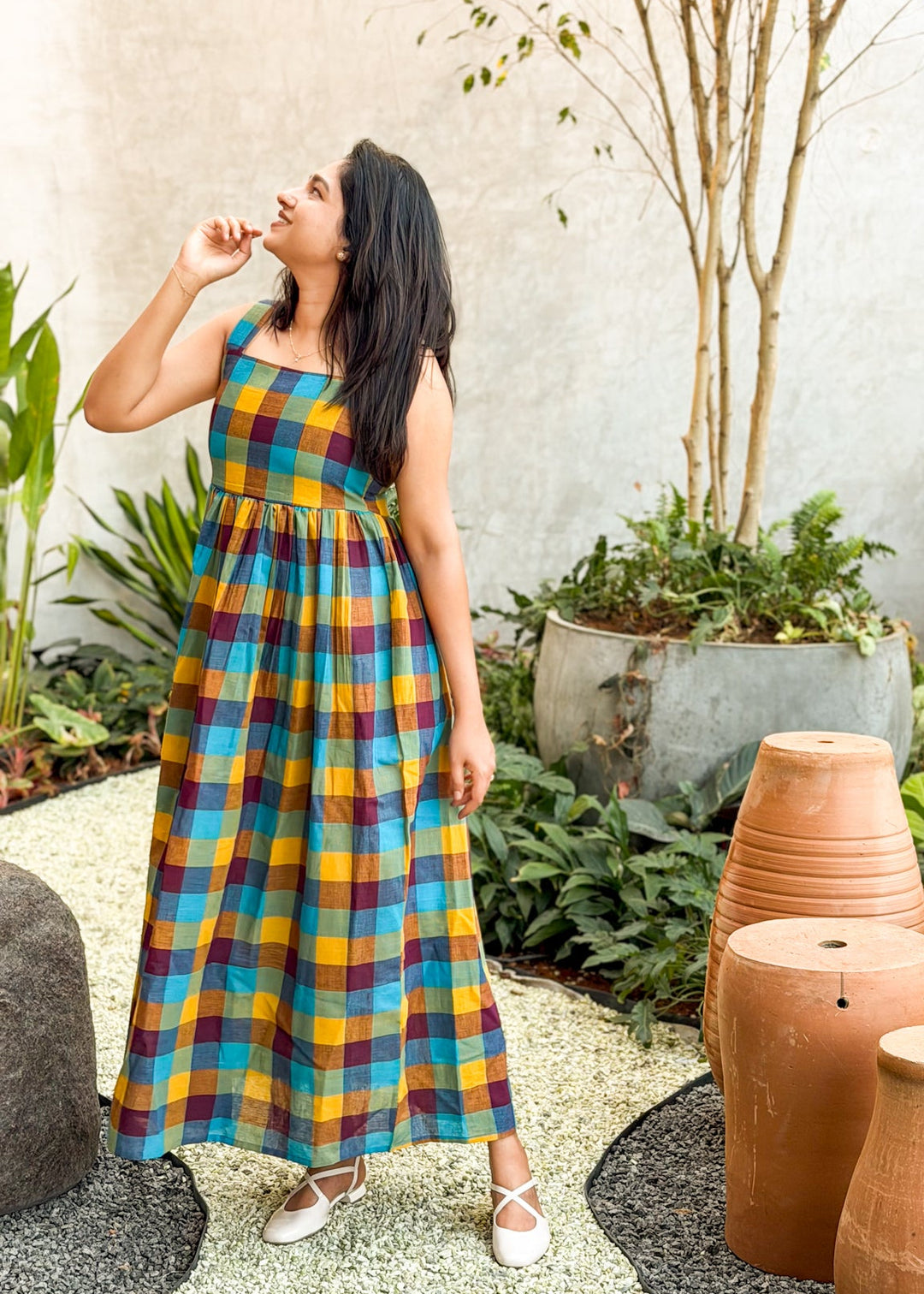 Madras Charm Dress- Blue