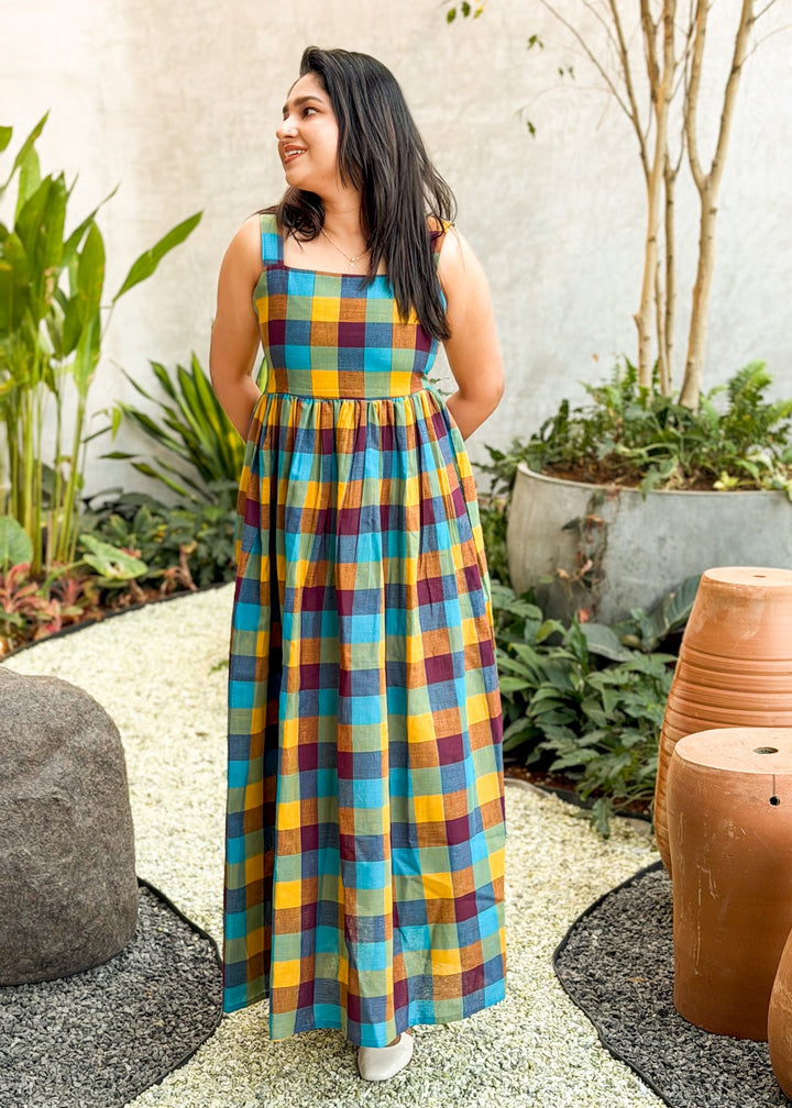 Madras Charm Dress- Blue
