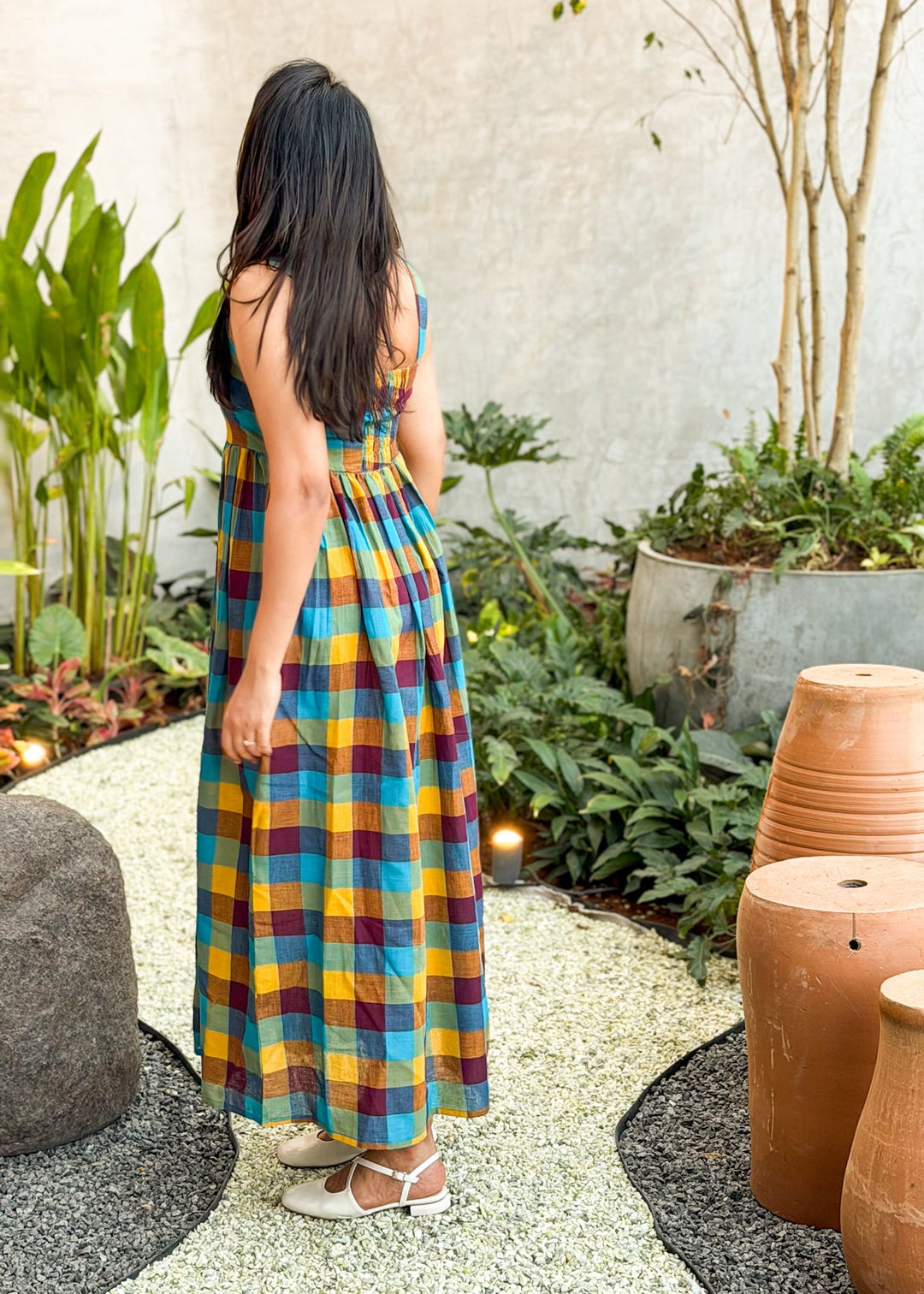 Madras Charm Dress- Blue