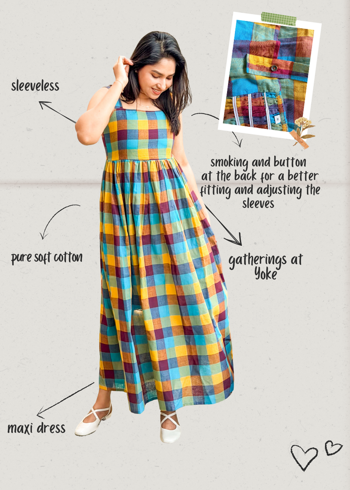 Madras Charm Dress- Blue